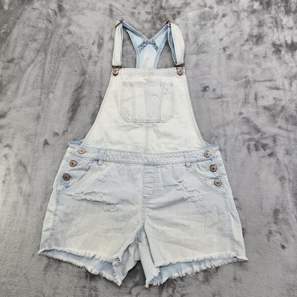 Natural Reflections Shortalls Womens L Blue Overalls Shorts Distressed Raw Hem - Picture 1 of 14